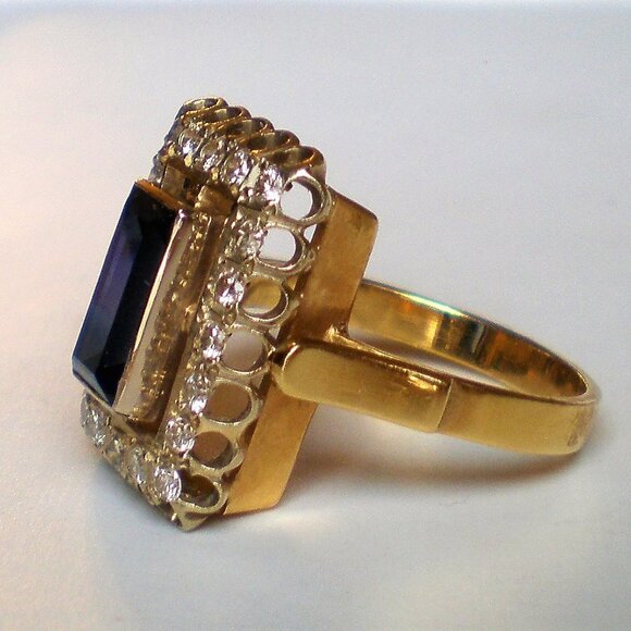 Vintage Russian USSR 18K 750 Yellow White Gold Sapphire Diamond Cluster Ring - Picture 4 of 13